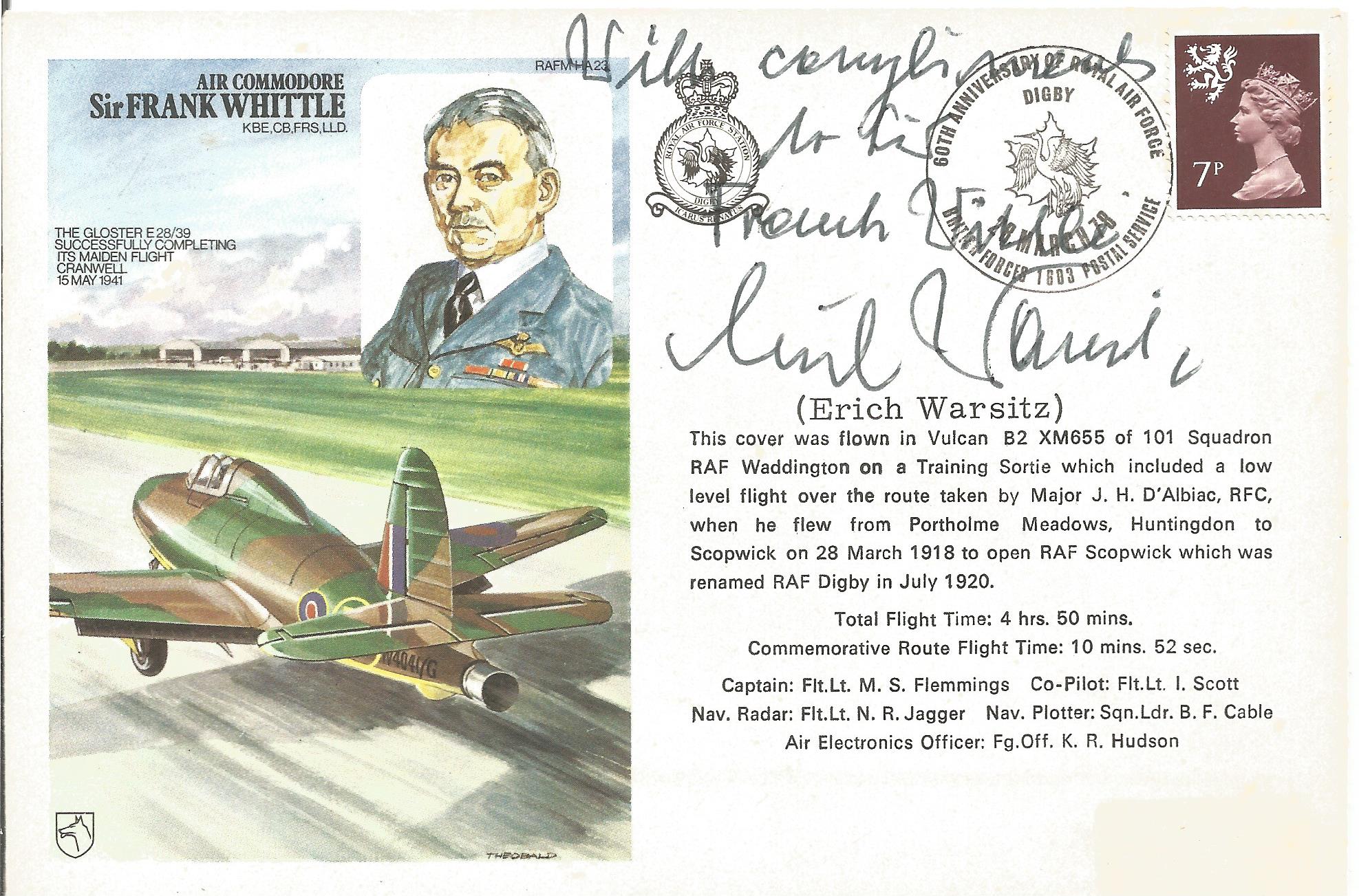 1st Jet pilot Erich Warsitz signed Frank Whittle RAF cover. 38 of 50. Postmarked 28th March 78