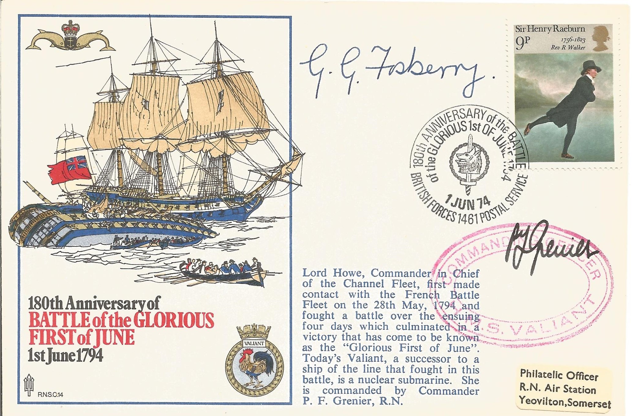 P F Grenier and G G Fosberry Signed Commemorative Cover 180th Anniversary of Battle of the