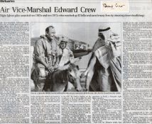 WW2. Air Vice Marshal Edward Crew Signature piece attached to a newspaper clipping all about