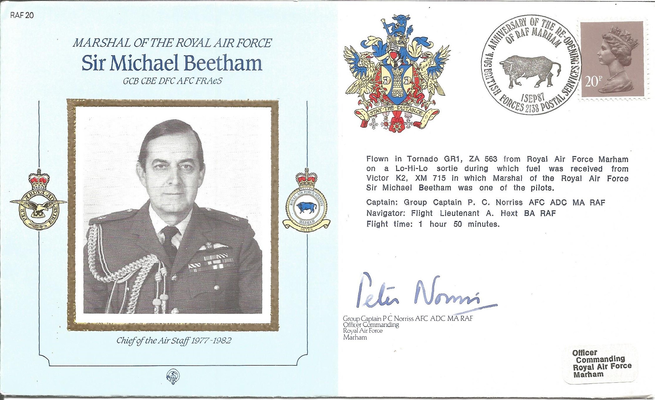 Sir Michael Beetham GCB CBE DFC AFC FRAeS Chief of Air Staff 1977 82 signed FDC No. 960 of 2000.