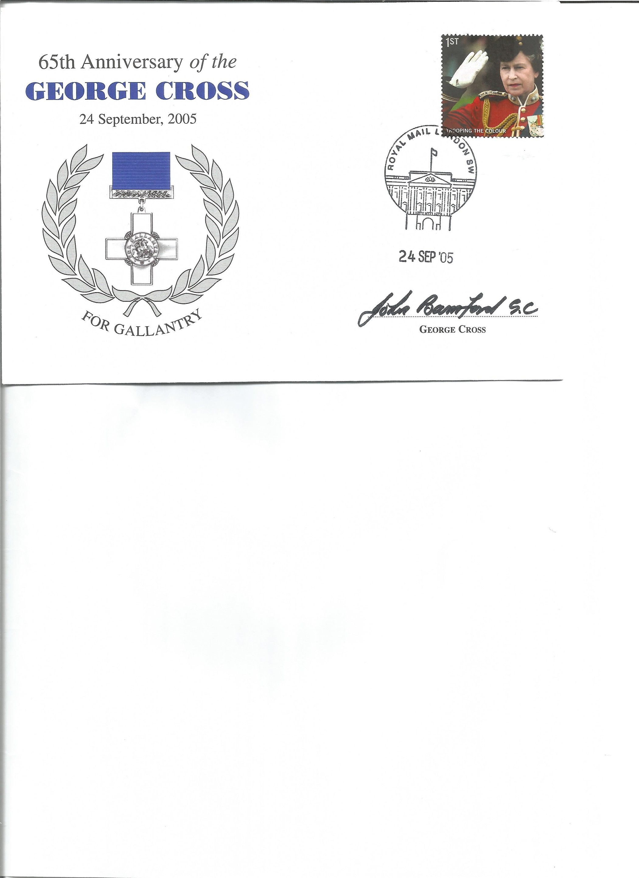 John Bamford GC George Cross winner signed 2005 65th ann GC cover. Good condition. All autographs