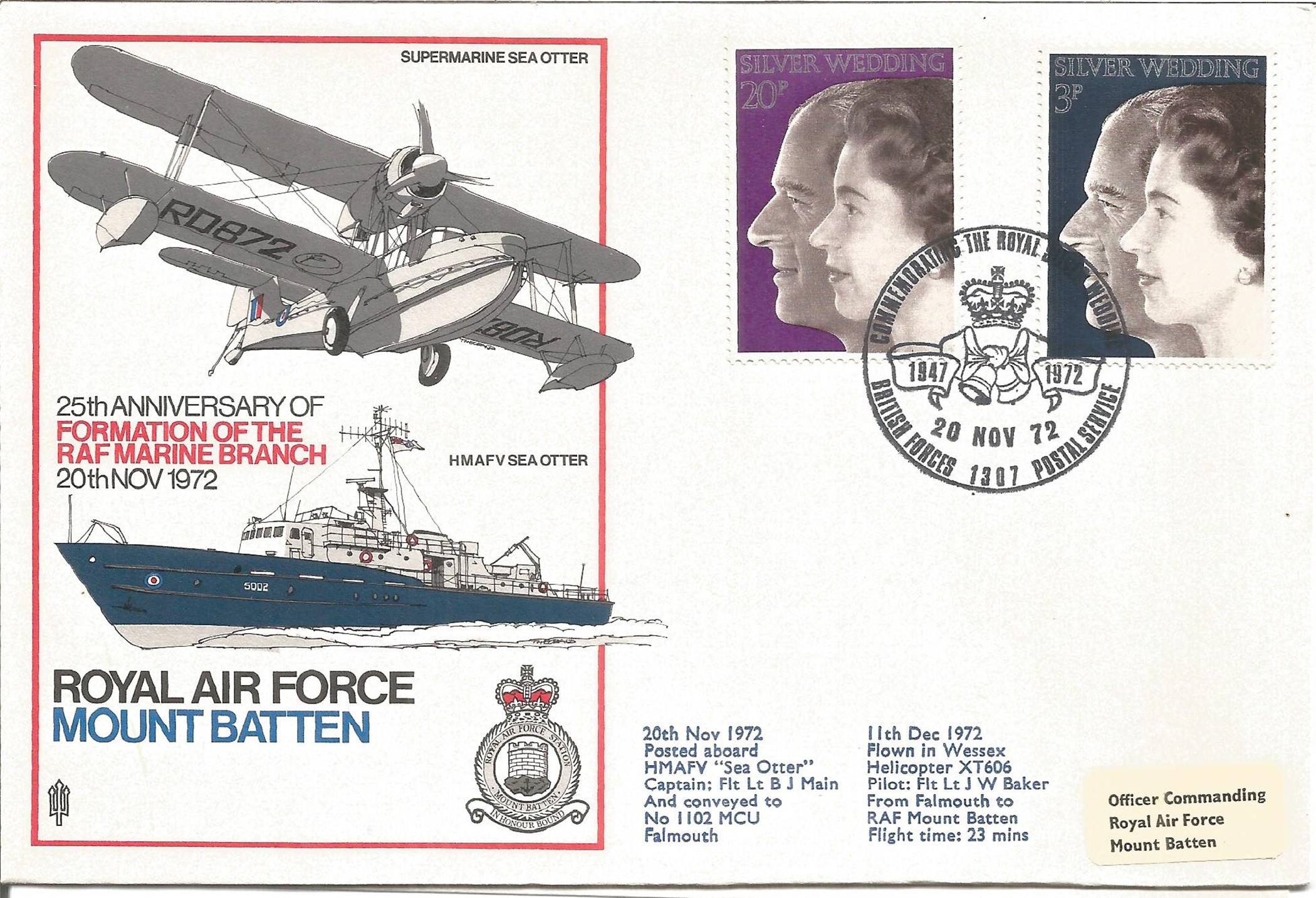 RAF Mount Batten 25th Anniversary of Formation of the RAF Marine Branch 20th Nov 1972 unsigned