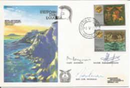 Escape from Greece RAFES signed pack of 2 FDC. Signed by Cpt Daymon, Mjr Papadimitriou, Sqn Ldr