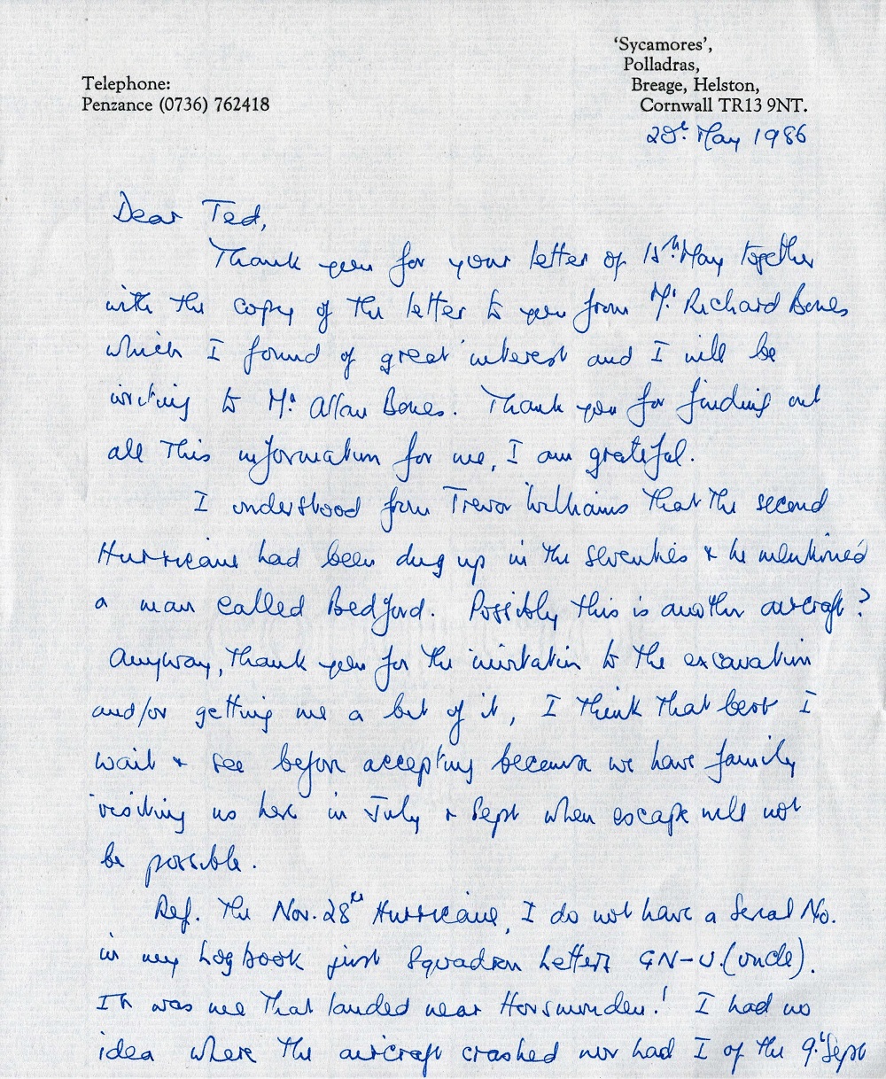 WW2 Sqn Ldr Patrick Wells DSO MiD Battle of Britain fighter ace, handwritten letter to BOB historian
