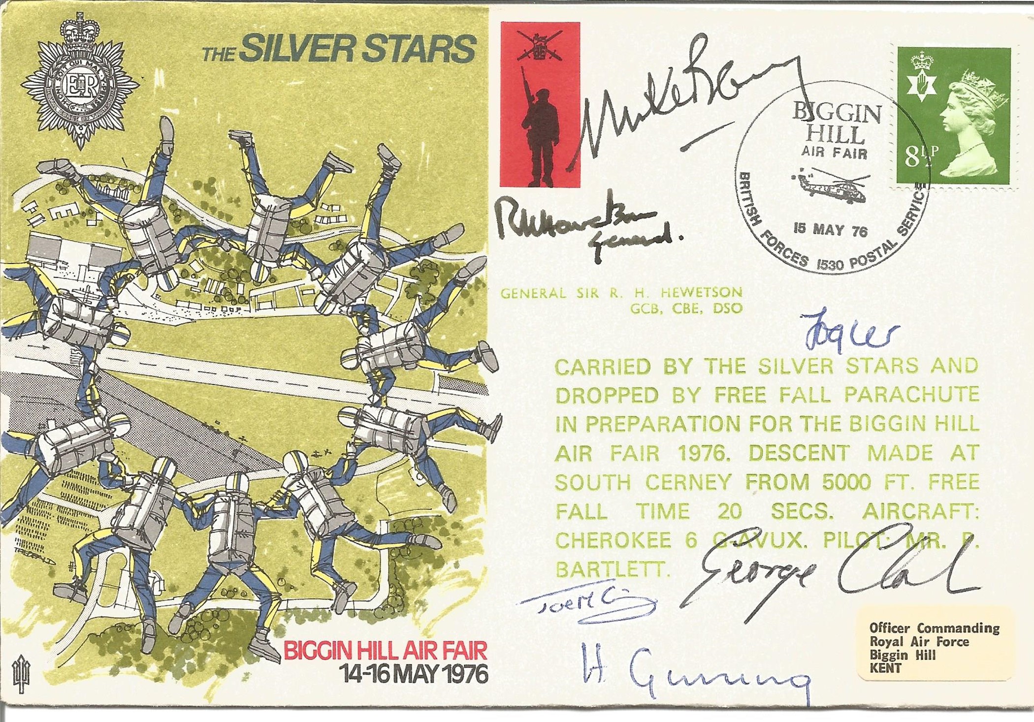 General Sir R H Hewetson and 5 others signed The Silver Stars cover Biggin Hill Air Fair. 8 1/2p