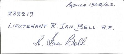 Lieutenant R. Ian Bell WW2 Pilot Small Signature Piece Approx 11x5cm ST191. Good condition. All