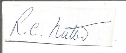 R. C. Hutler WW2 Pilot Small Signature Piece Approx 6x2cm ST164. Good condition. All autographs come