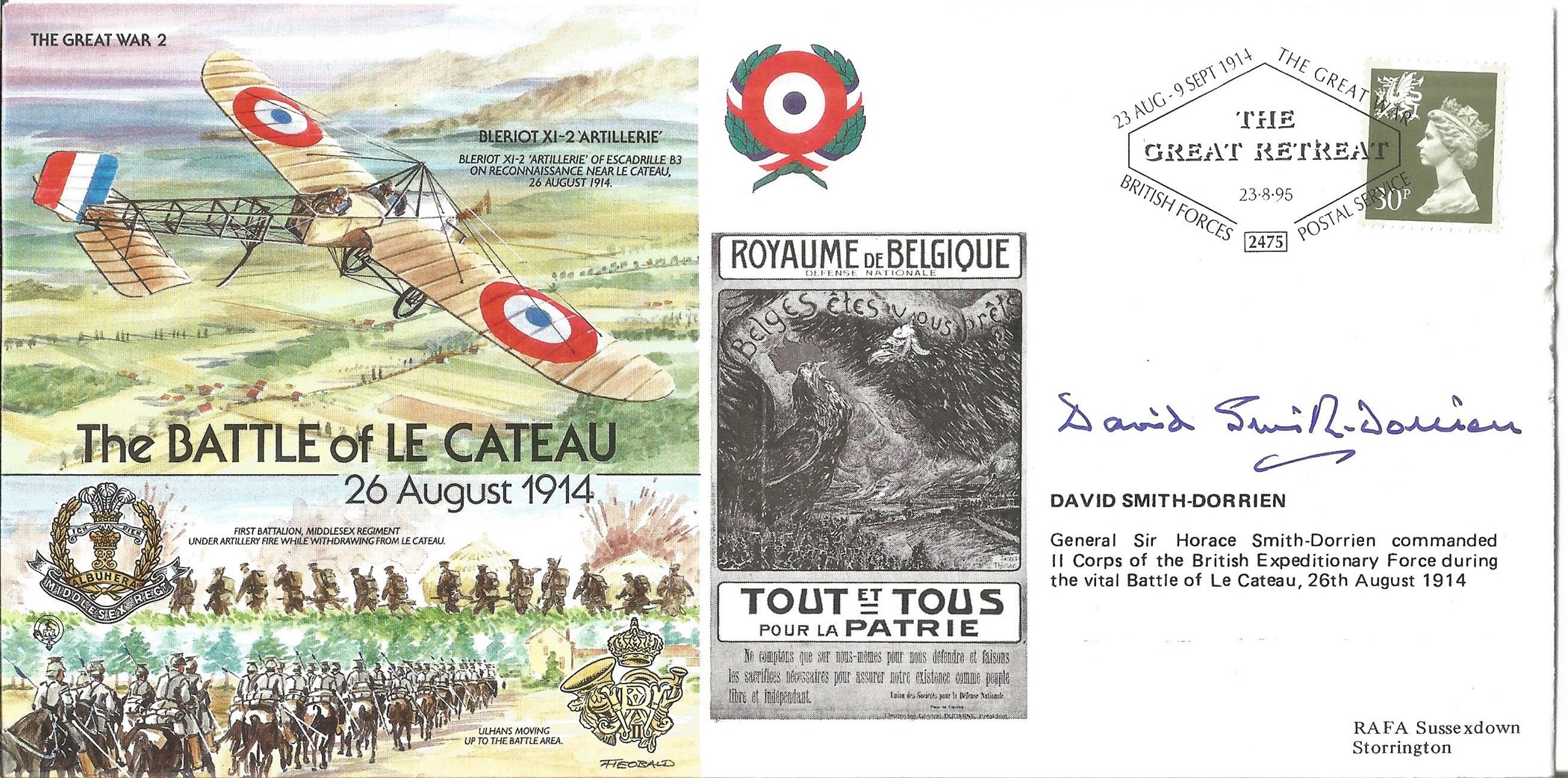 David Smith Dorrien signed FDC The Battle of Cateau 26 August 1914 No. 370 of 500. Flown in