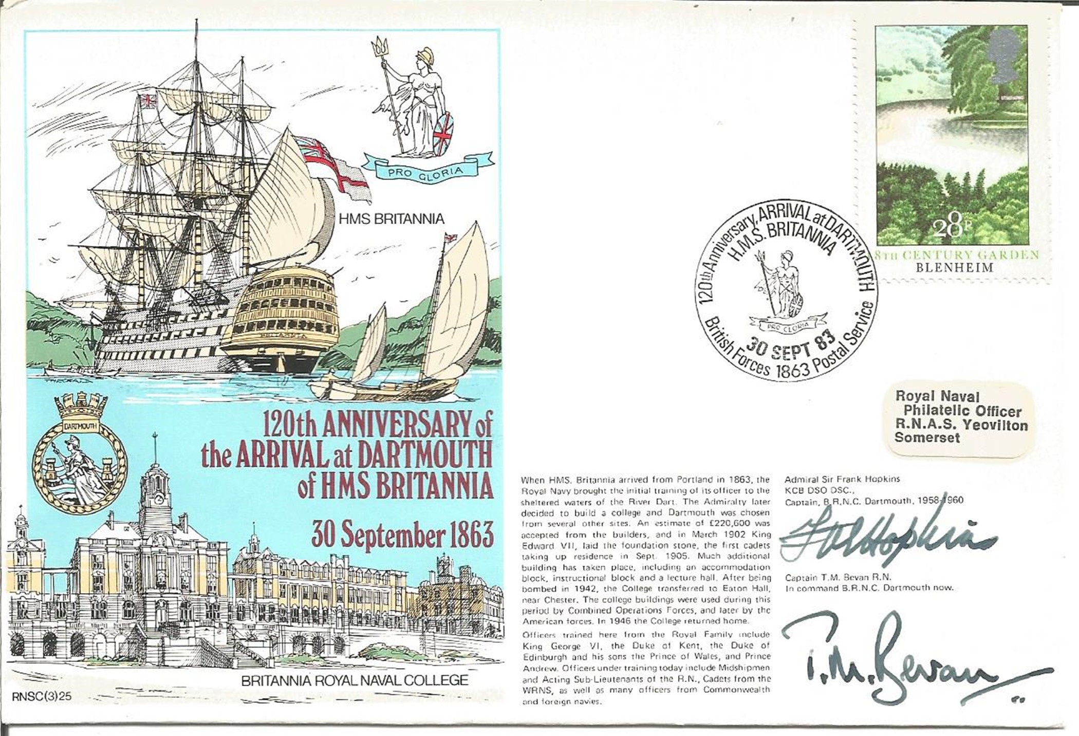 Admiral Sir Frank Hopkins and Captain T M Bevan signed RNSC(3)25 cover commemorating the 120th
