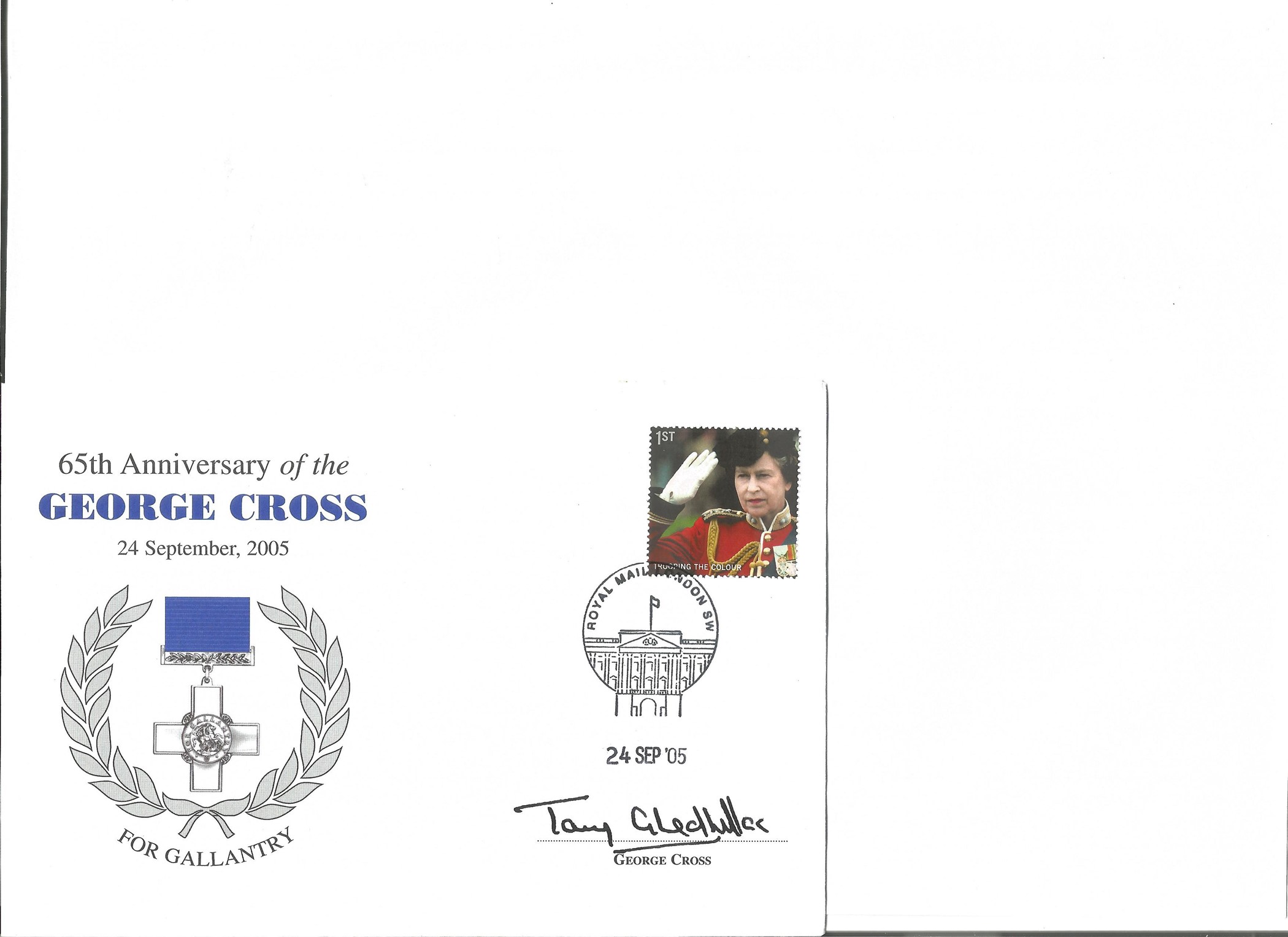 Tony Gledhill GC George Cross winner signed 2005 65th ann GC cover. Good condition. All autographs