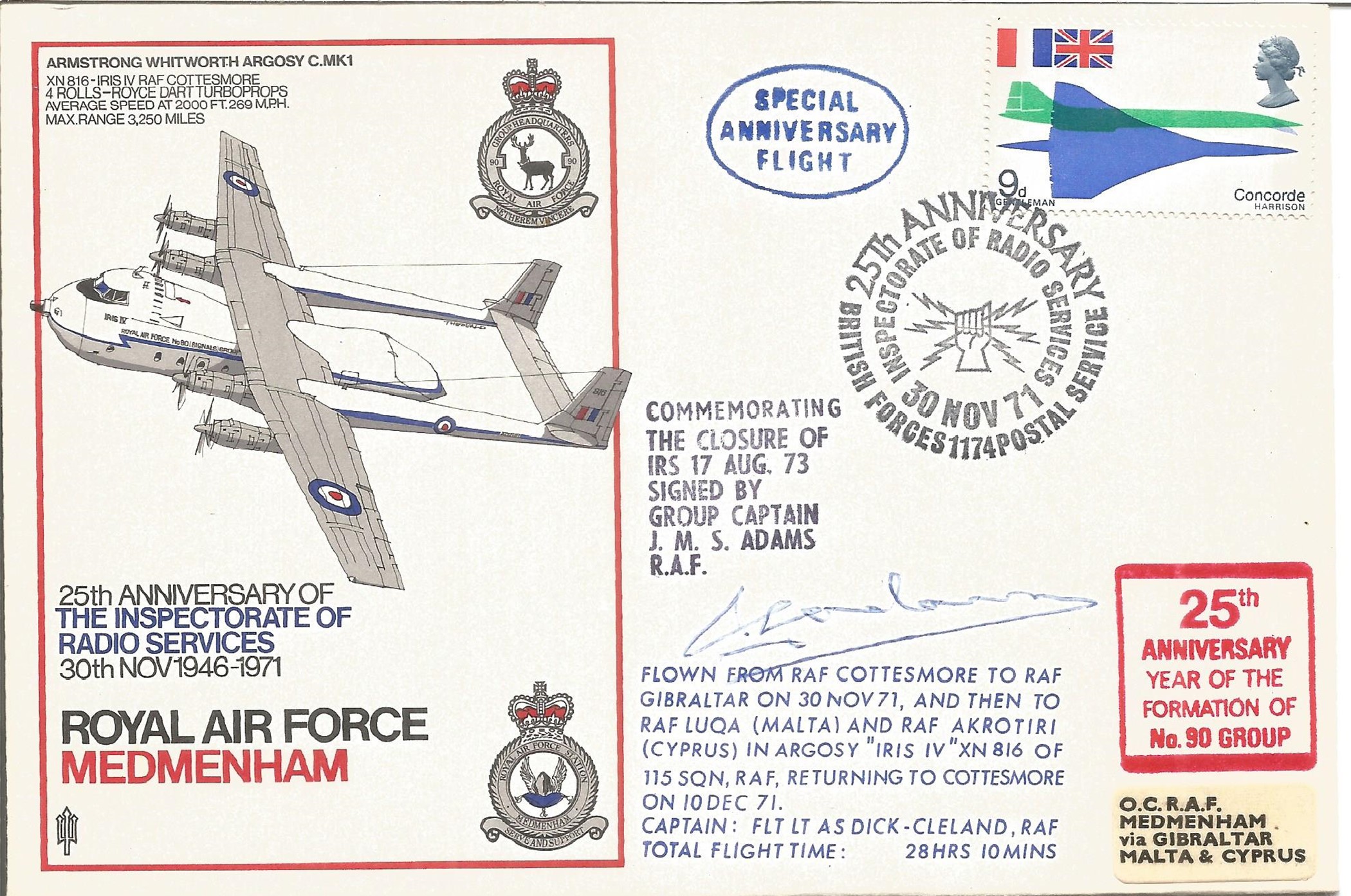 RAF Medmenham 25th Anniversary of The Inspectorate of Radio Services 30th Nov 1946 1971 pack of 12