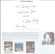 Novelist Arthur Hailey Signed Handwritten Note To Anthony Tuck Dated 1997 ST060. Good condition. All