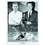 Football, Sir Tom Finney signed 16x12 black and white montage photograph featuring the iconic splash