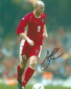 Football John Hartson 10x8 Signed Colour Photo Pictured In Action For Wales. Good condition. All