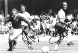 Football. Eddie Kelly and Terry Mancini signed 12x8 black and white photo. Photo shows the pair in