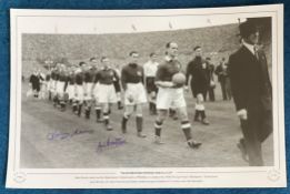 Football Johnny Morris and Jack Crompton signed Manchester United 16x12 1948 FA Cup black and