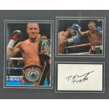 Boxing. Terry Flannagan Signed Signature card, attached to a mount with two unsigned photos also