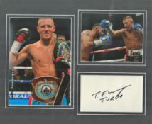 Boxing. Terry Flannagan Signed Signature card, attached to a mount with two unsigned photos also