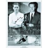 Football, Sir Tom Finney signed 16x12 black and white montage photograph featuring the iconic splash