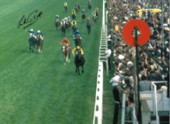 Lester Piggott Signed 16 x 12 inch horse racing photo. Good condition. All autographs come with a