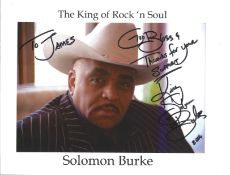 Solomon Burke signed 10x8 colour photo. Dedicated. Good condition. All autographs come with a