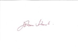 John Hurt signed white card with 10x8 unsigned photo. Good condition. All autographs come with a