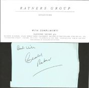 Gerald Ratner CEO Of British Jewellers Signed Autograph Album Page And Ratner's Compliment Slip.