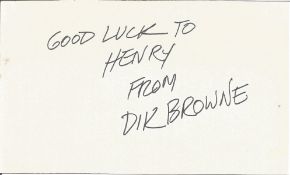 Dik Browne signed album page with 10x8 colour unsigned illustration photo. Card dedicated. Good