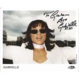 Gabrielle signed 10x8 colour photo. Dedicated. Good condition. All autographs come with a