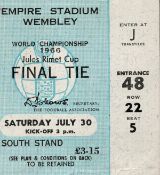 Official 1966 World Cup Final Matchday Ticket England Vs West Germany on Saturday 30th July 1966