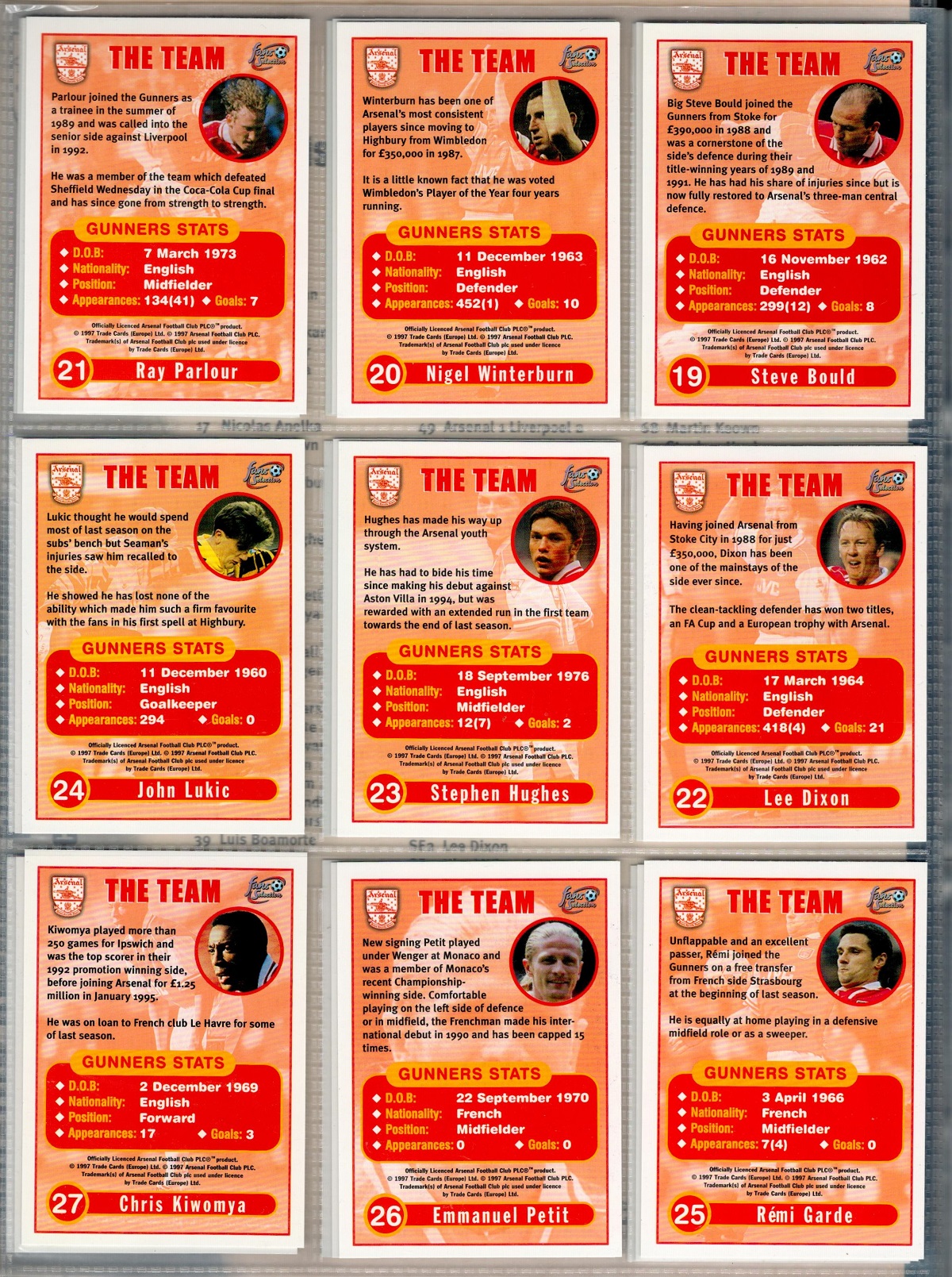 Arsenal FC Trading Card Collectors Album Complete Set from 1997/98 Season. 1-90 Complete Set. - Image 3 of 5
