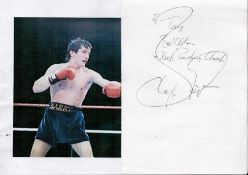 Boxing Legend Barry McGuigan Hand signed A5 sheet of Paper with inscription of 'Keep Punching