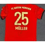 Football Thomas Muller signed Bayern Munich number 25 replica shirt mounted to board. Thomas