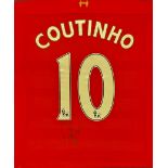 Football Philippe Coutinho signed Liverpool number 10 replica shirt mounted to board. Philippe