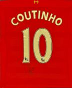 Football Philippe Coutinho signed Liverpool number 10 replica shirt mounted to board. Philippe