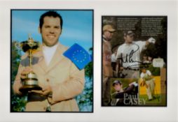 Golf Paul Casey 19x13 overall mounted signature piece includes a signed colour magazine photo and