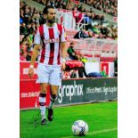 Stoke City FC Midfielder Mario Vrancic Hand signed 10x8 Colour Photo showing Vrancic taking a free