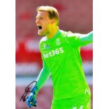 Stoke City Goalkeeper Adam Davies Hand signed 10x8 Colour Photo showing Davies in action. Good