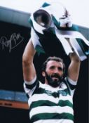 Autographed Danny McGrain 16 X 12 Photo - Col, Depicting The Celtic Captain Holding Aloft The