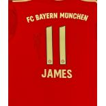 Football James Rodríguez signed Bayern Munich number 11 replica shirt mounted to board. James