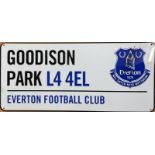 Football Allan signed Goodison Park L4 4EL Everton Football Club metal commemorative road sign.