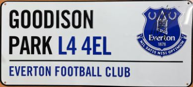 Football Allan signed Goodison Park L4 4EL Everton Football Club metal commemorative road sign.