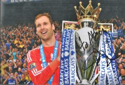 Goalkeeper Petr Cech Hand signed 10x8 Colour Photo of Cech Holding Aloft the Barclays Premier League