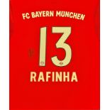 Football Rafinha signed Bayern Munich number 13 replica shirt mounted to board. Brazilian