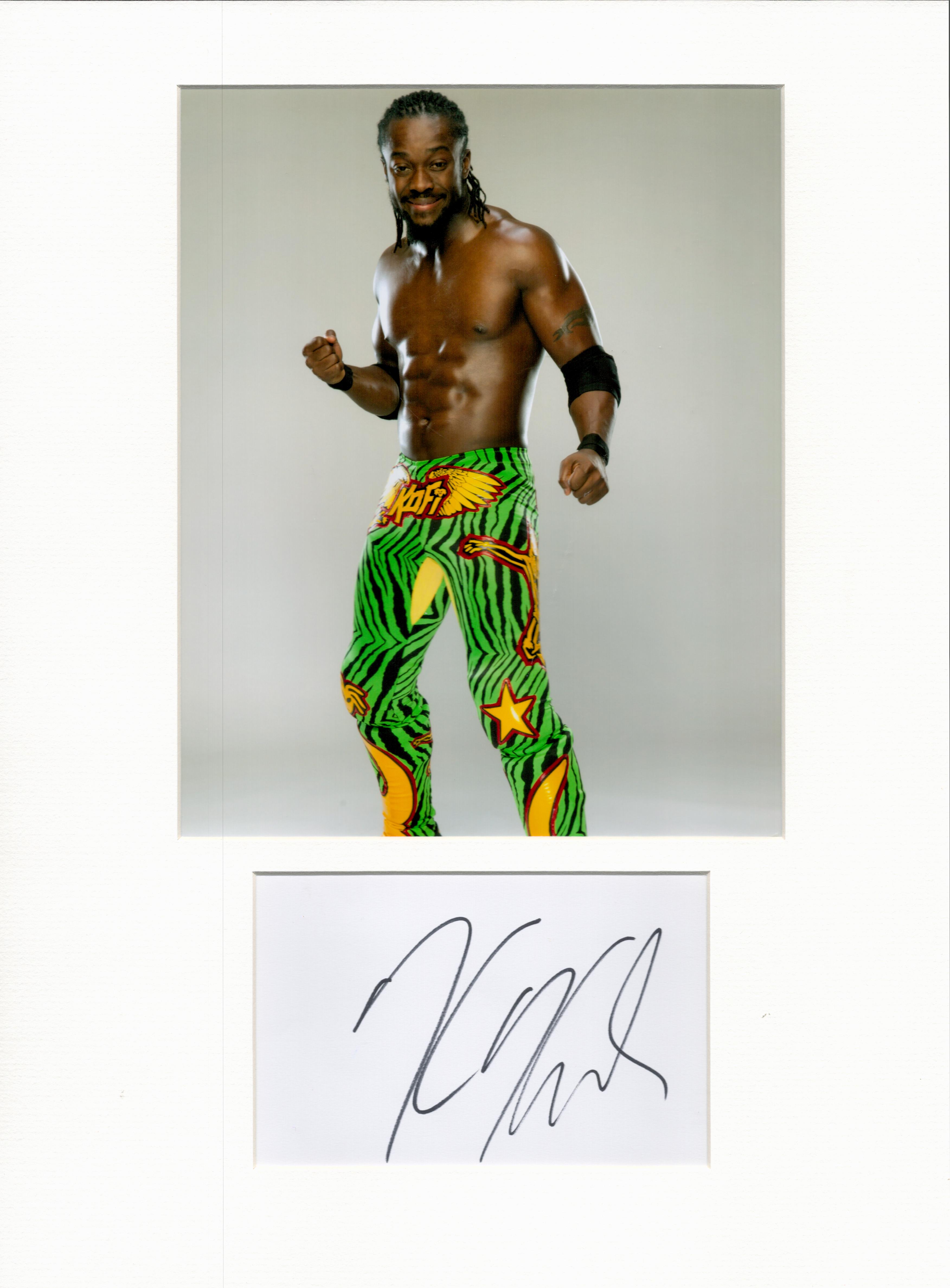 Kofi Kingston WWE 16x12 overall mounted signature piece includes a signed album page and a colour