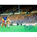 Everton FC Legend Graeme Sharp Hand signed 16x12 Colour Photo showing Sharp Shooting from the