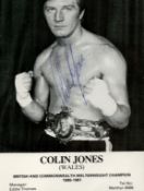 Welsh Boxer Colin Jones Signed 6x4 Black and white miniature bio card with photo of Jones. Good