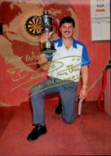 Darts Dennis Priestley Hand signed 10x8 Colour Photo showing Priestley with a Darts Trophy. Signed