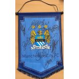 Manchester City Legends Hand signed Man City Pennant. Signed by 9 Players. Some Fantastic