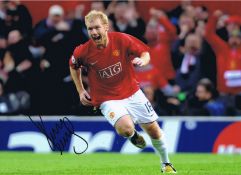 Autographed Paul Scholes 16 X 12 Photo - Col, Depicting The Man United Midfielder Running Away In
